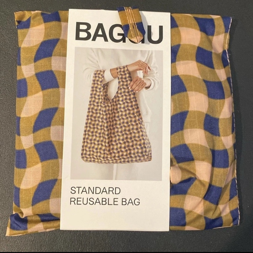 NWT BAGGU WAVY GINGHAM PEACH Standard Reusable Bag